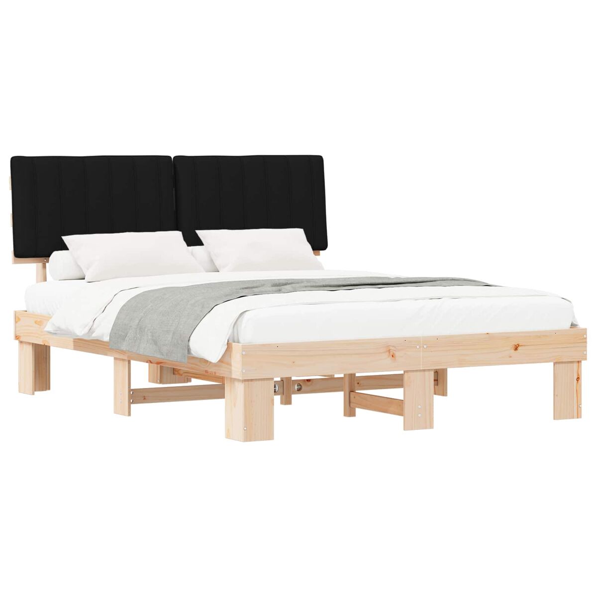 Estrutura de cama de casal moderno com cabeceira estofada preto 160 x 200 cm