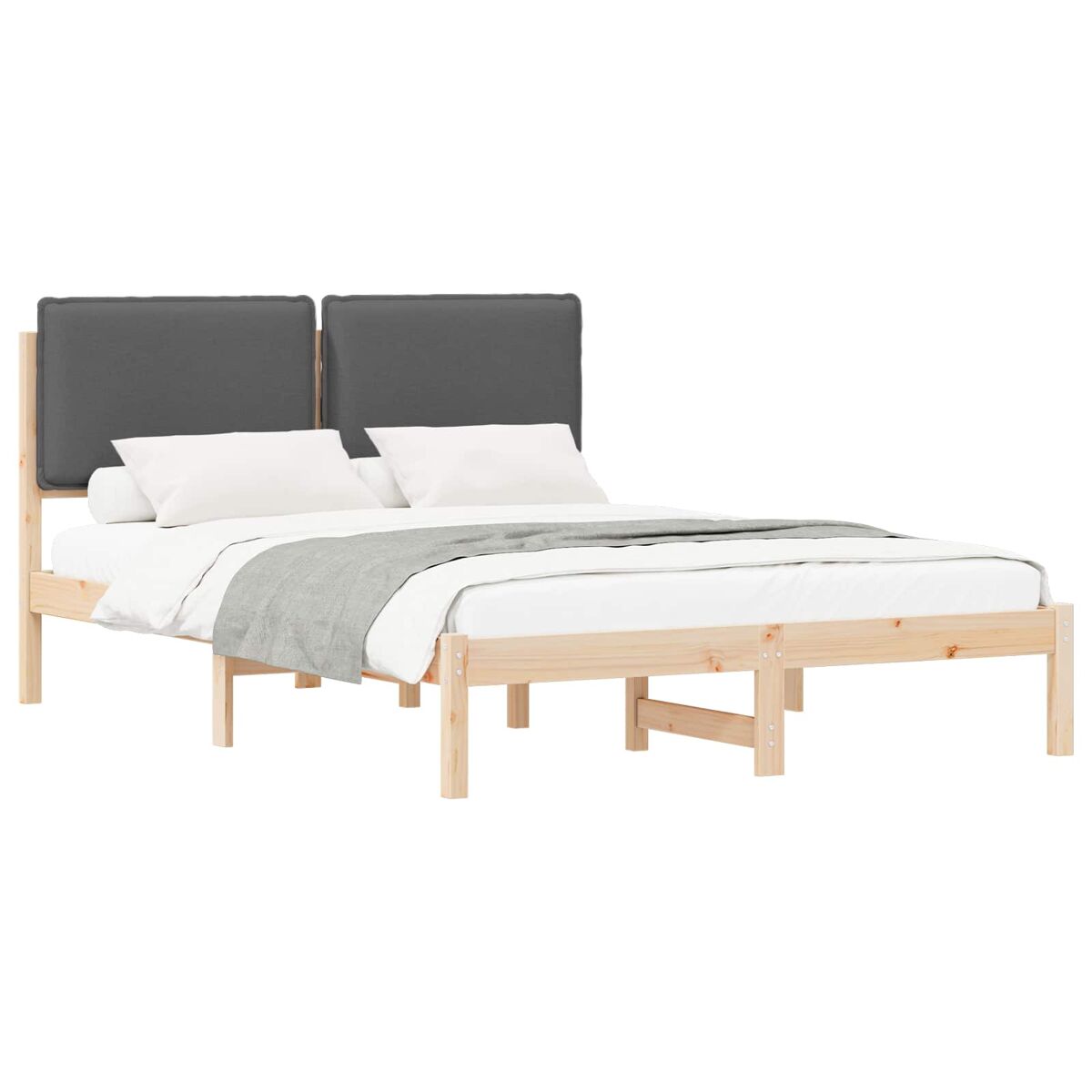 Estrutura de cama de casal moderno com cabeceira estofada cinza escuro