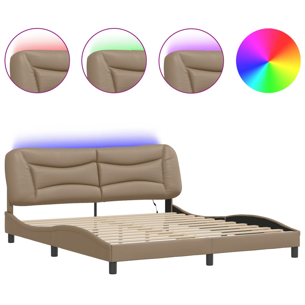 Estrutura de cama de casal moderno com led - 180x200 cm cappuccino