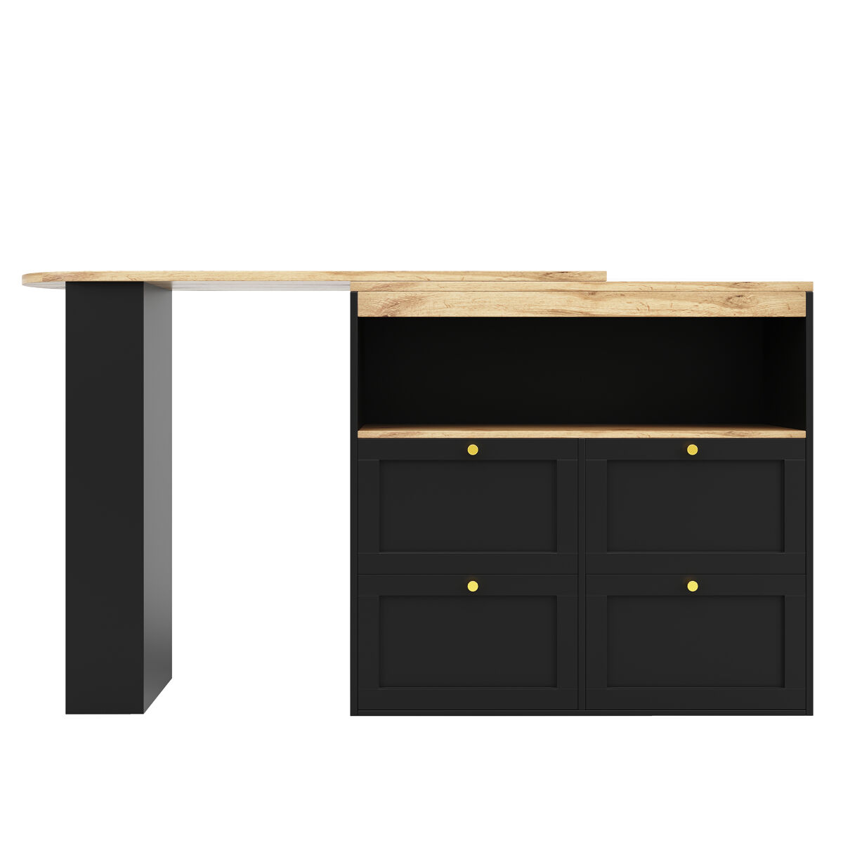 Mesa de bar giratória 360° - 105x39x102 cm - com 4 gavetas e prateleiras abertas - preto
