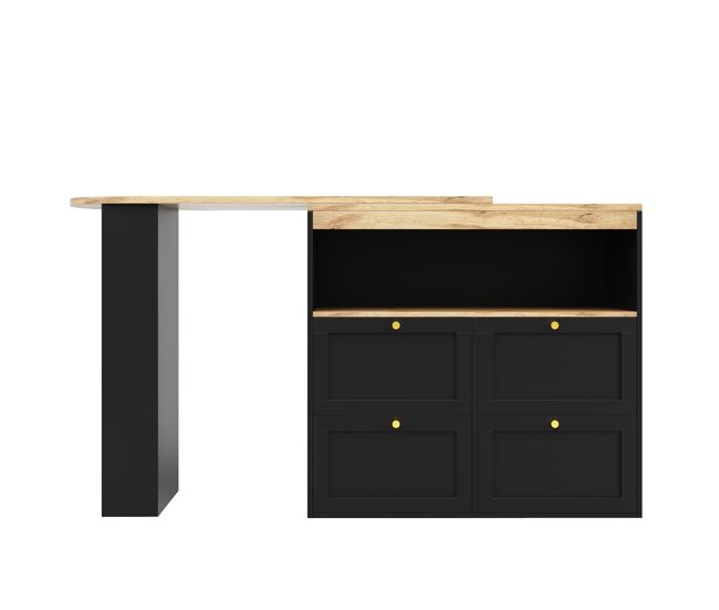 Mesa de bar giratória 360° - 105x39x102 cm - com 4 gavetas e prateleiras abertas - preto