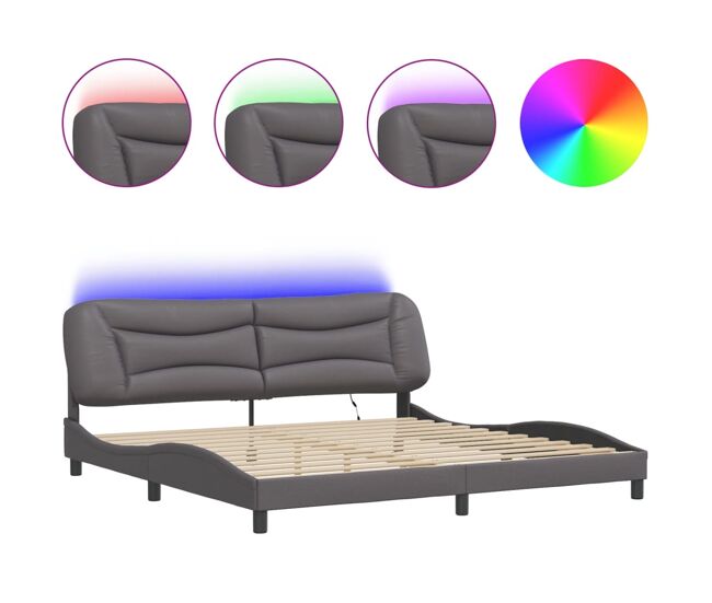 Estrutura de cama de casal moderno com led - 200x200cm cinzento