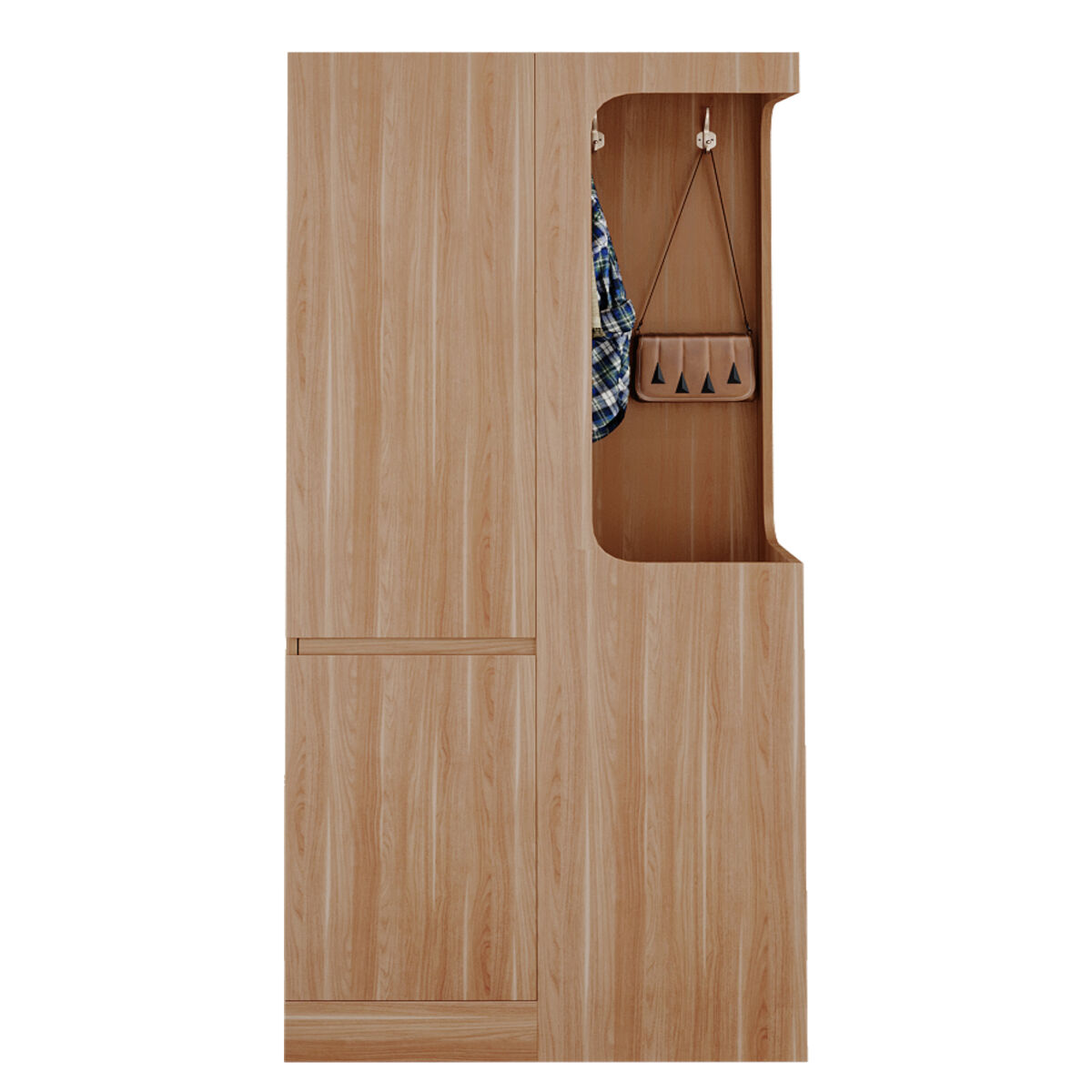 Armário 70x40x170 cm - 1 porta com gavetas e espaço aberto para roupa - madeira natural