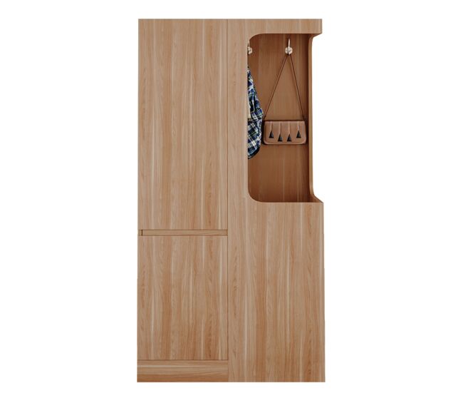 Armário 70x40x170 cm - 1 porta com gavetas e espaço aberto para roupa - madeira natural
