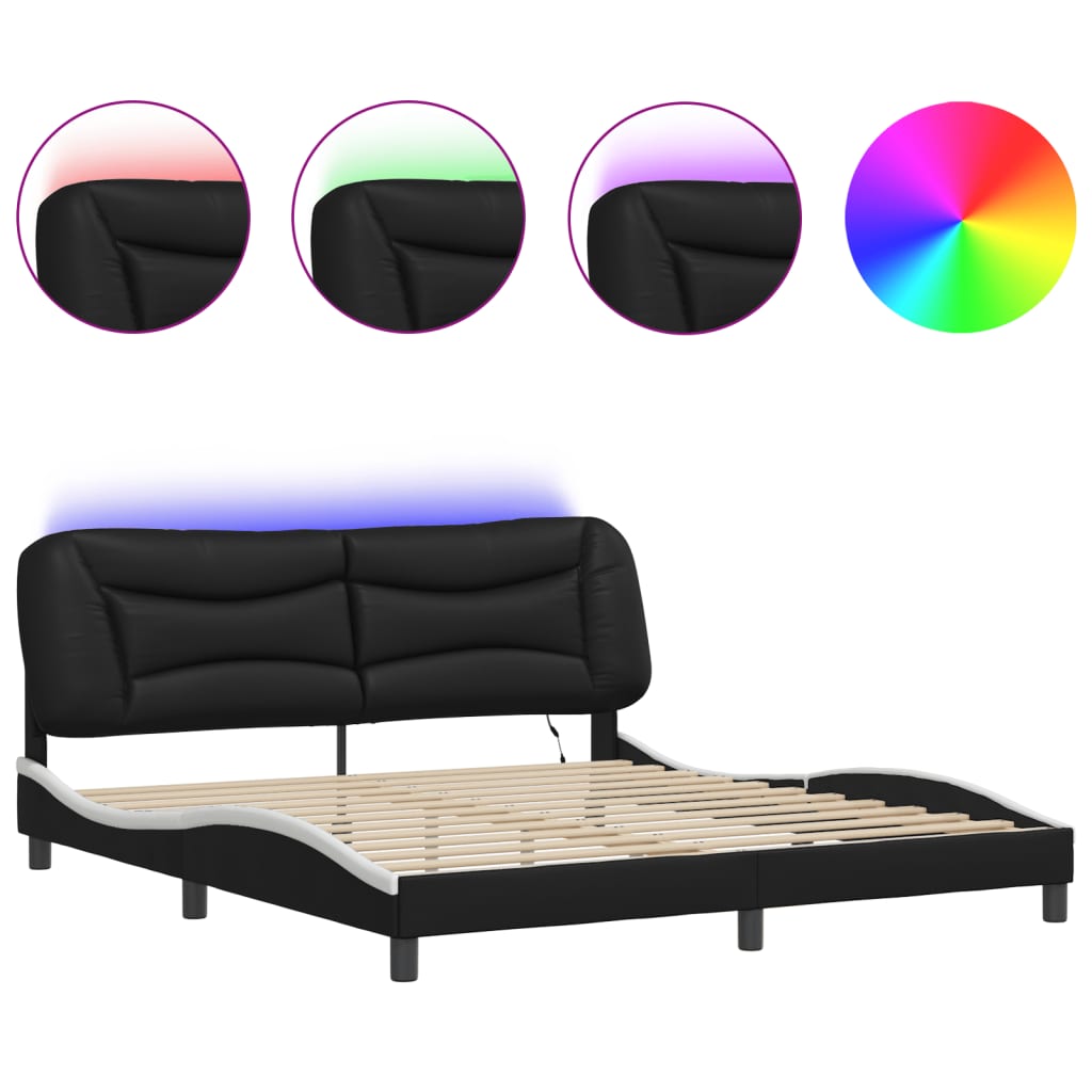 Estrutura de cama de casal moderno com led - 180x200cm preto/branco