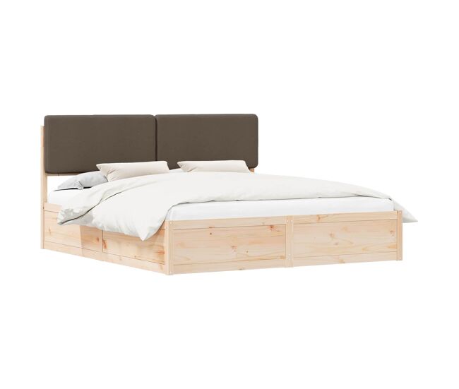 Estrutura de cama de casal moderno com cabeceira estofada cinzento-acastanhado