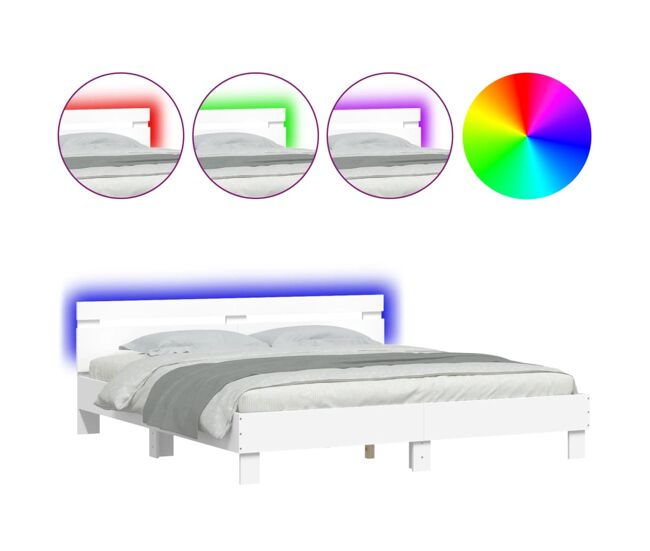 Estrutura de cama de casal simple com cabeceira e luzes led 160x200 cm branco