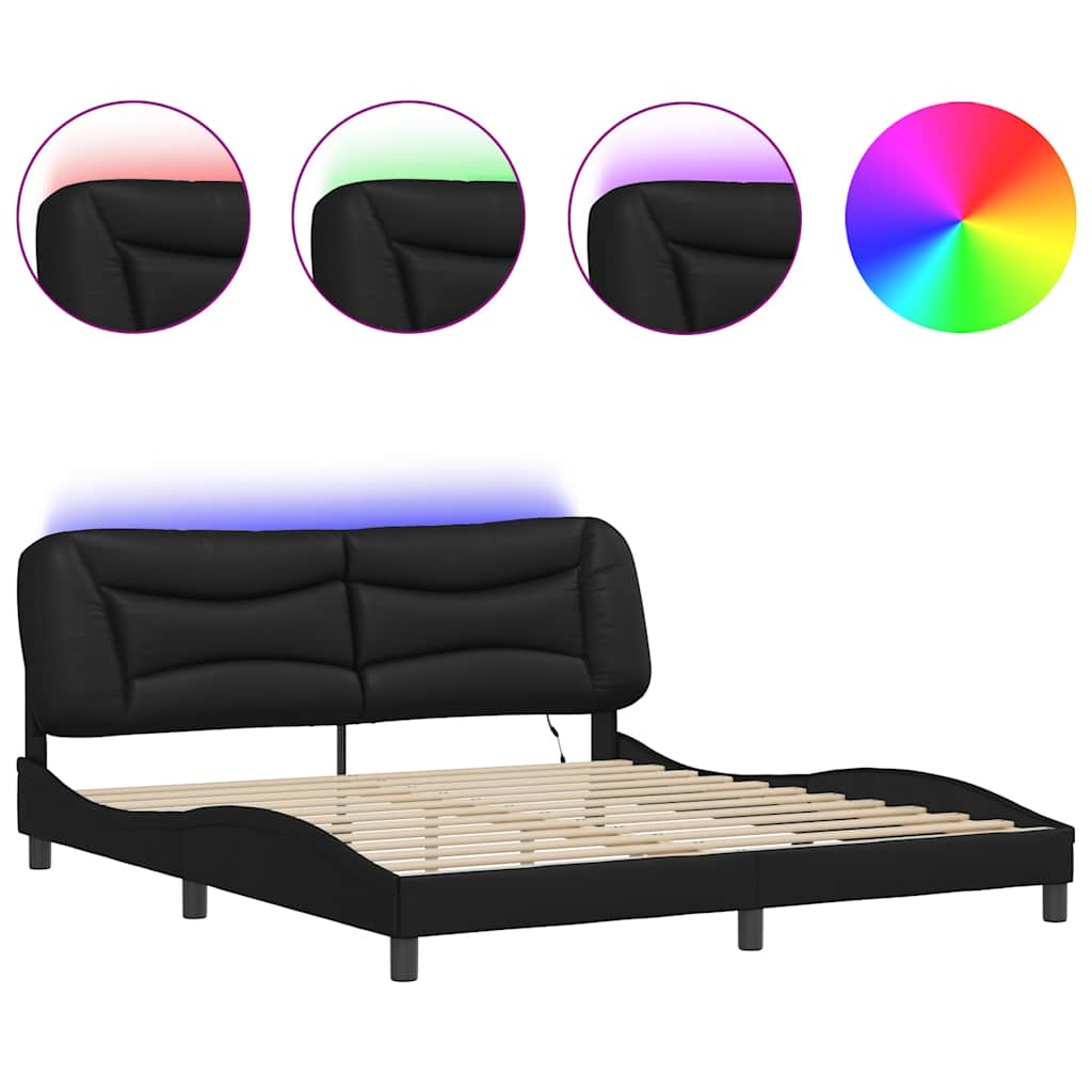 Estrutura de cama de casal moderno com led - 180x200cm preto