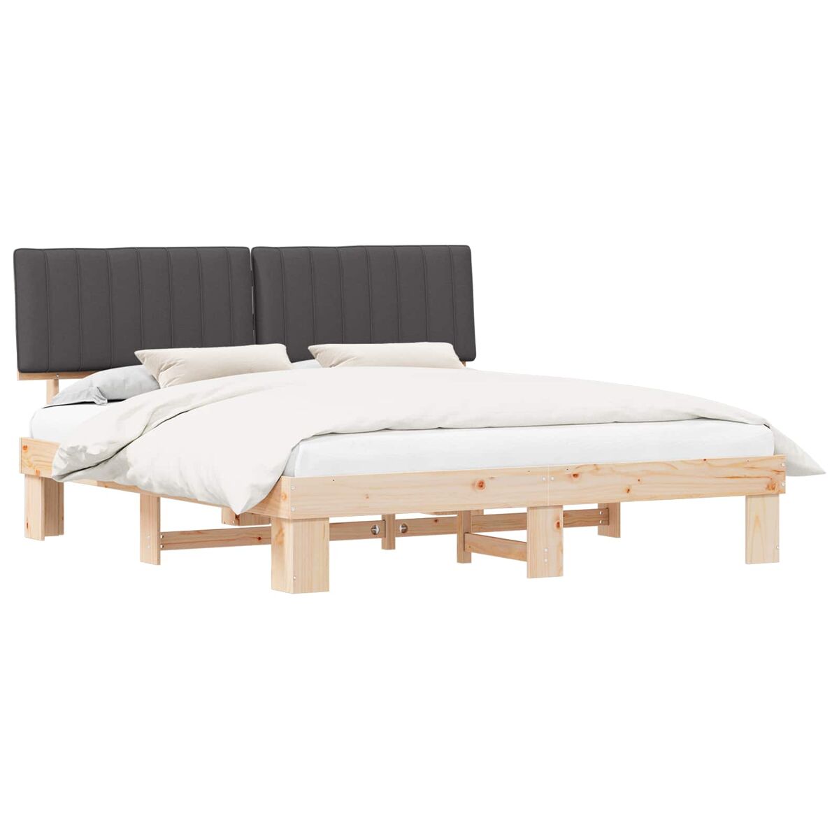 Estrutura de cama de casal moderno com cabeceira estofada cinza escuro
