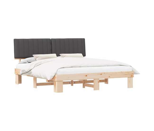 Estrutura de cama de casal moderno com cabeceira estofada cinza escuro