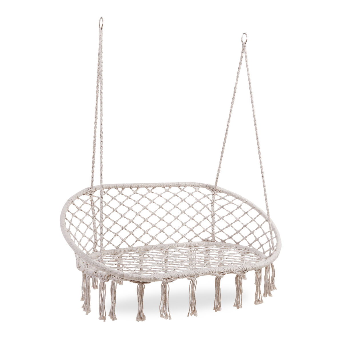 Cadeira suspensa kailua estilo boho para 2 pessoas 135x129x65 cm branco creme [casa.pro]