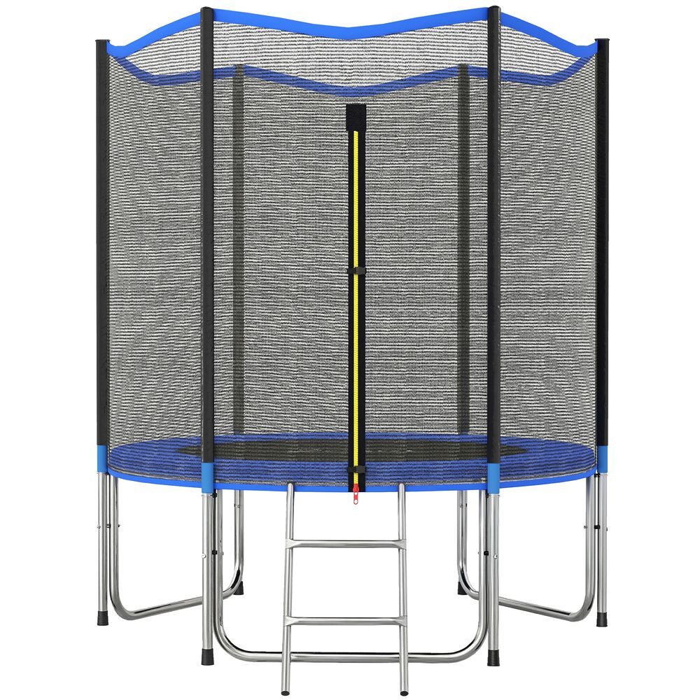 Sportnow cama elástica para crianças exterior ø183 cm, trampolim para +6 anos com rede de segurança, escada, acolchoamento de molas e estrutura de aço