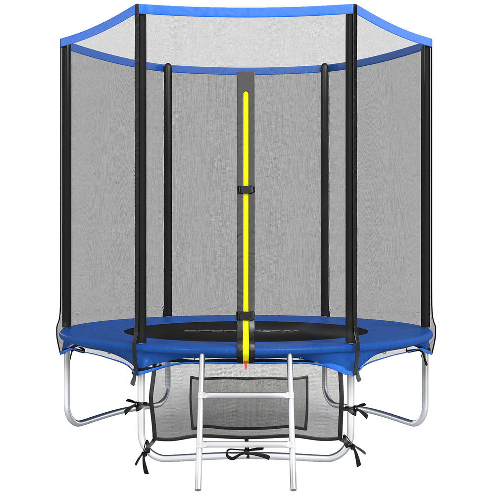Sportnow trampolim para crianças exterior ø183 cm trampolim com rede de segurança escada de 2 degraus cobertura de molas saco de armazenamento carga