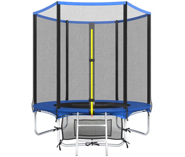 Sportnow trampolim para crianças exterior ø183 cm trampolim com rede de segurança escada de 2 degraus cobertura de molas saco de armazenamento carga