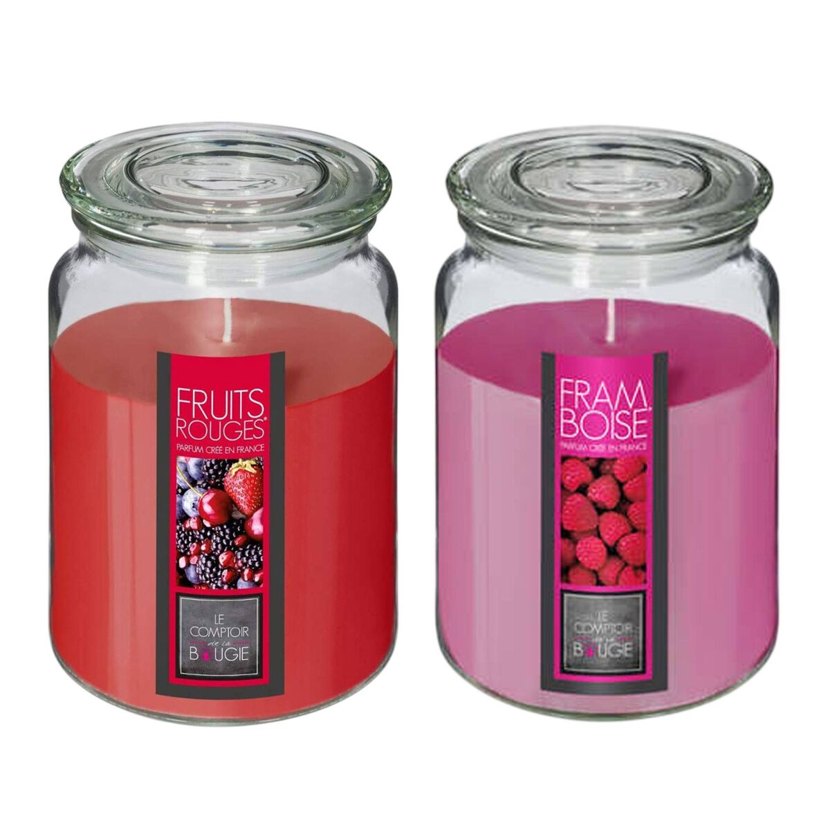 Conjunto de 2 velas perfumadas (framboesa + frutos vermelhos)