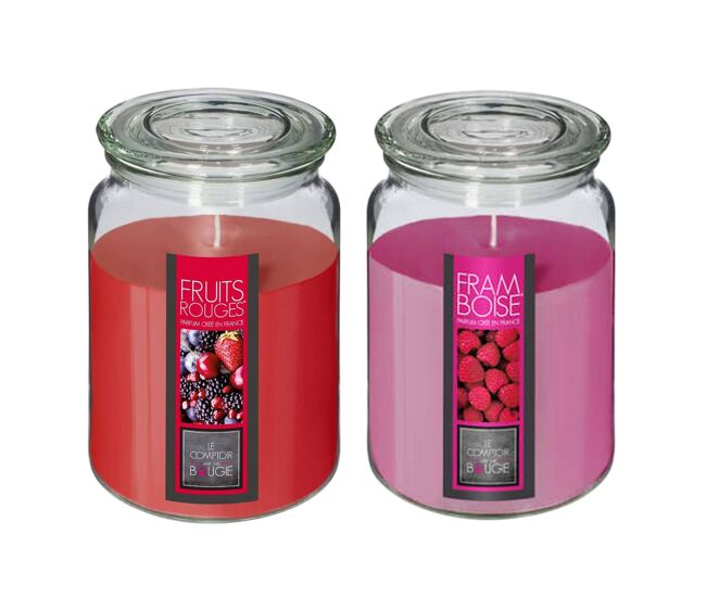 Conjunto de 2 velas perfumadas (framboesa + frutos vermelhos)