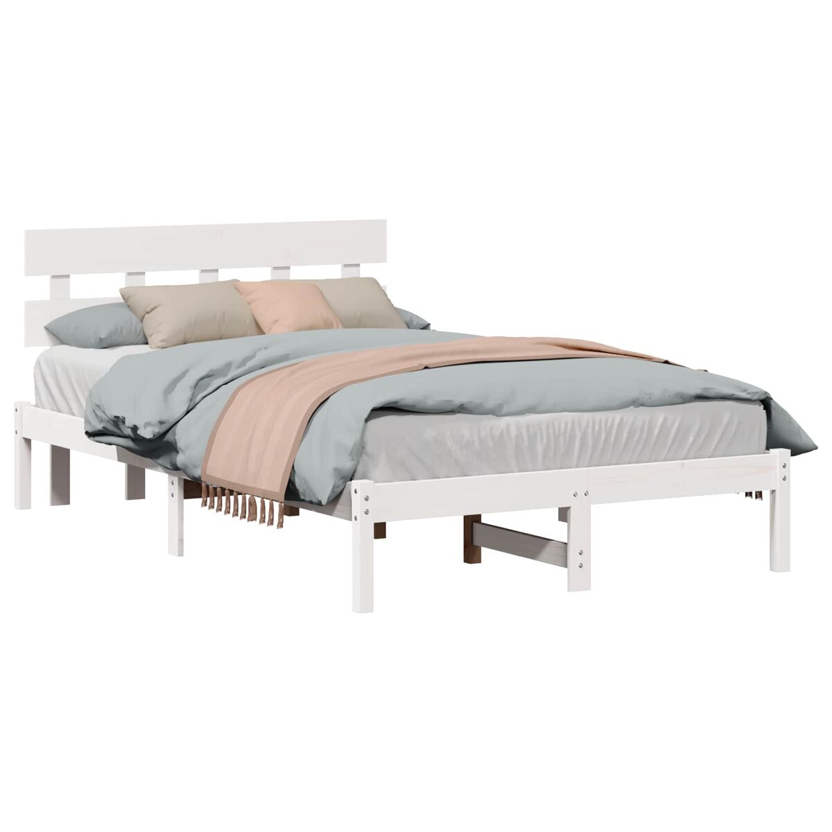 Estrutura da cama de casal simple branco 140 x 190 cm madeira de pinho maciça