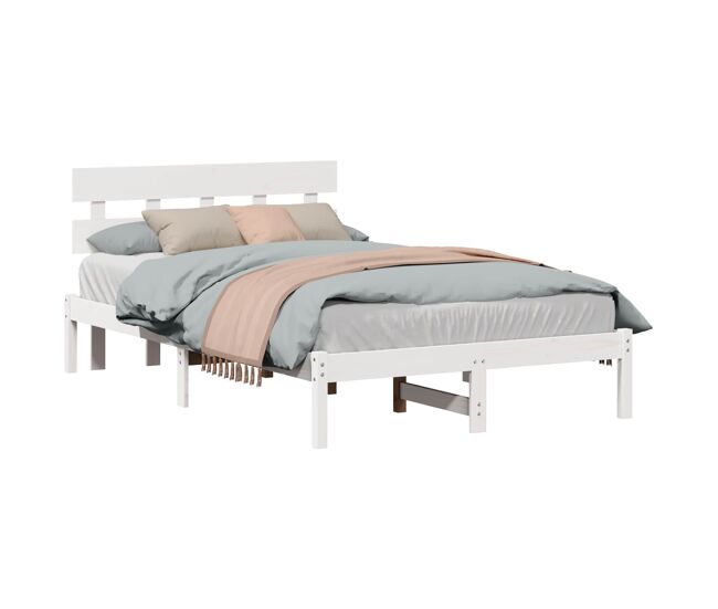 Estrutura da cama de casal simple branco 140 x 190 cm madeira de pinho maciça