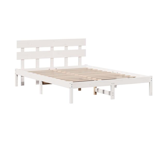 Estrutura da cama de casal simple branco 160 x 200 cm madeira de pinho maciça