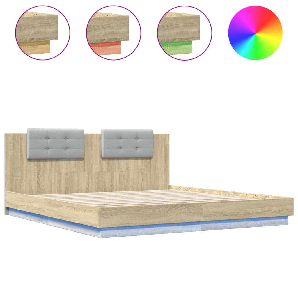 Estrutura cama de casal simple c/ cabeceira/luzes led 180x200cm carvalho sonoma