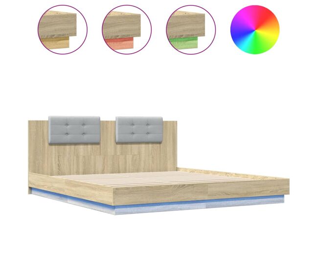 Estrutura cama de casal simple c/ cabeceira/luzes led 180x200cm carvalho sonoma