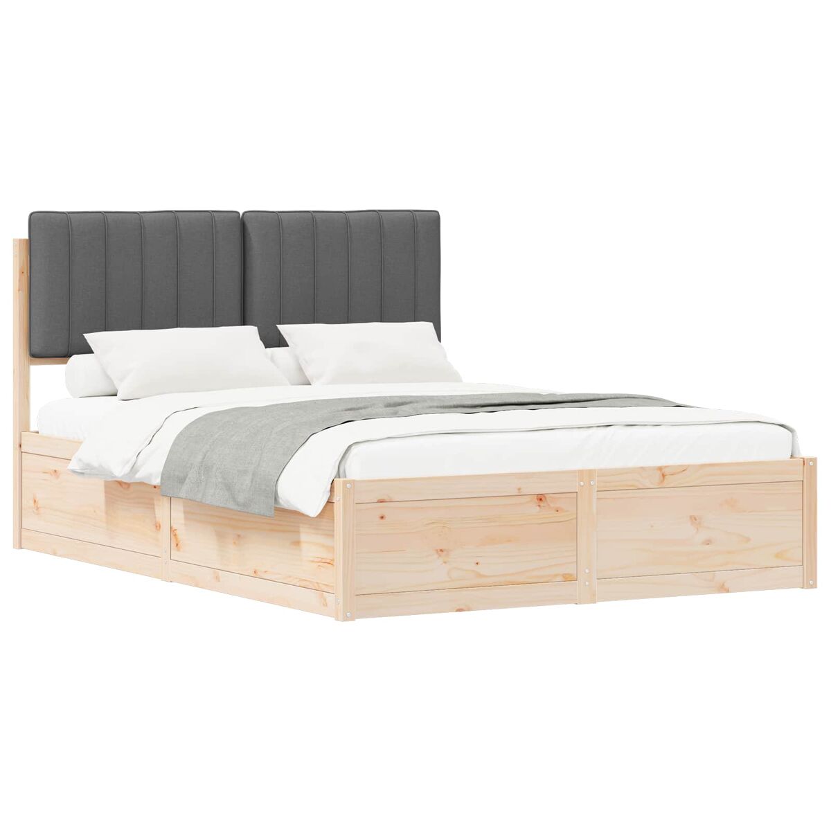Estrutura de cama de casal moderno com cabeceira estofada cinza escuro