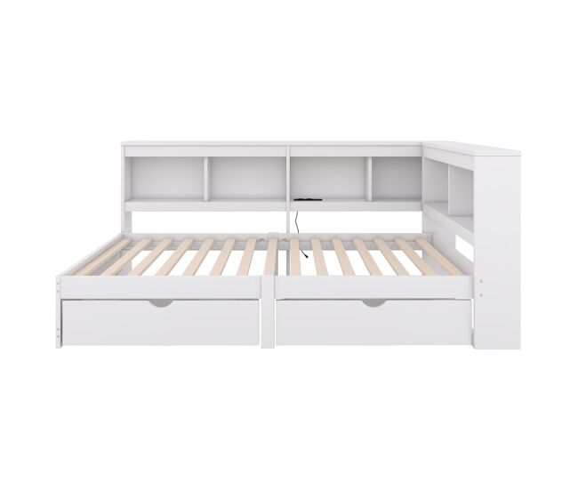 Cama de dia 90x200cm - sofá-cama, com duas gavetas, tomada e 2 portas usb, com estrado (sem colchão) - blanc