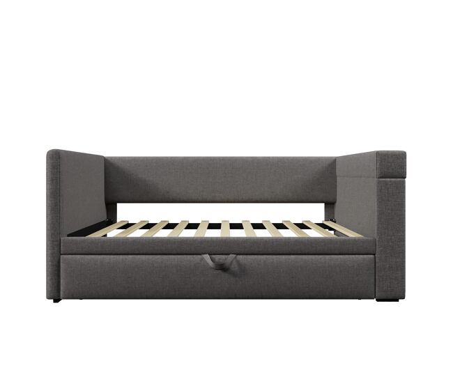 Sofá-cama 90x190 cm - sofá individual com cama extraível, braços com portas usb e type-c, porta-copos, tecido misto de linho - cinza