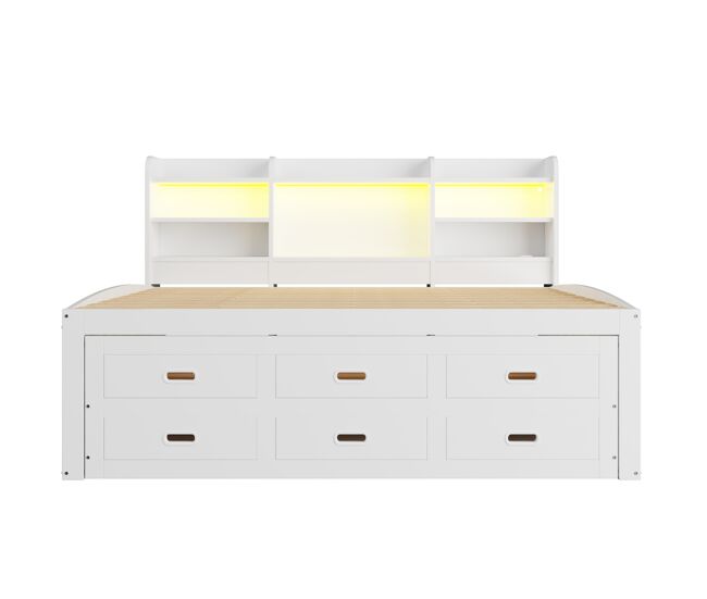 Sofá-cama, 140 x 200 cm - extraível, led, 3 gavetas, usb+type-c, sem colchão - blanc