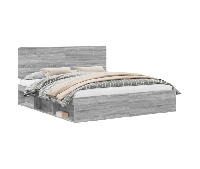 Estrutura de cama de casal king size com cabeceira - cinza sonoma 200 x 200 cm