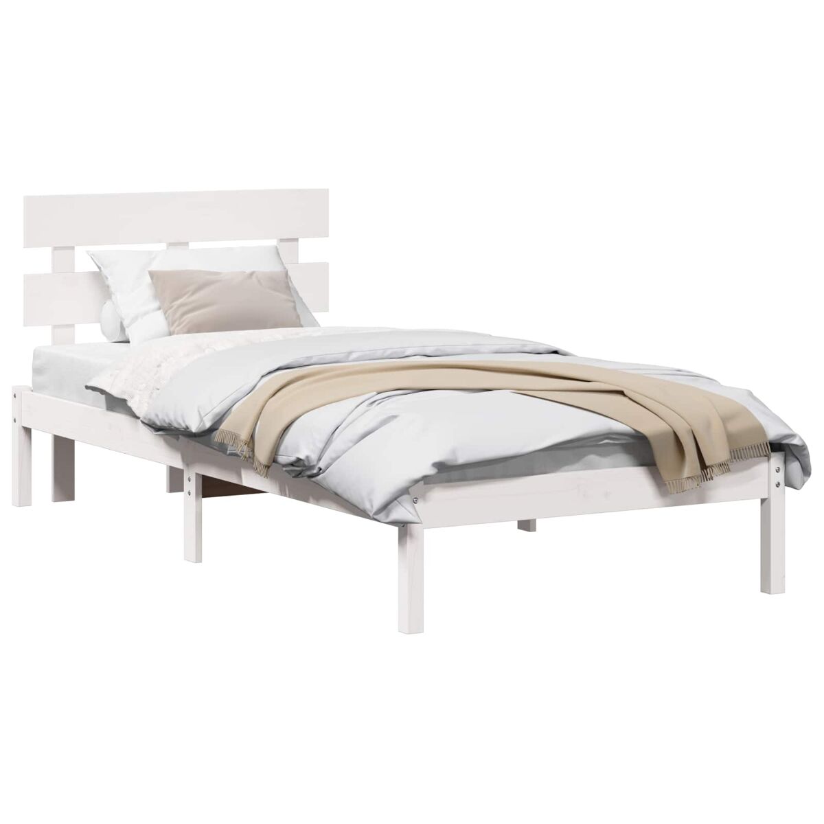 Estrutura de cama de solteiro para adultos - branco 100 x 200 cm madeira de pinho maciça