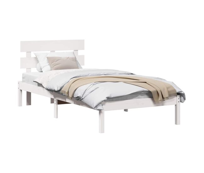 Estrutura de cama de solteiro para adultos - branco 100 x 200 cm madeira de pinho maciça