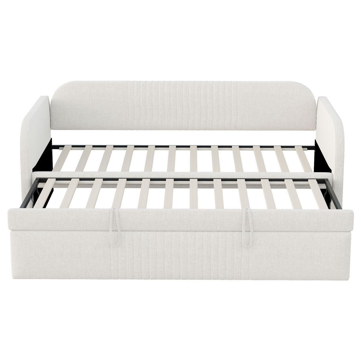 Sofá-cama extensível 90/180*190 cm - com riscas verticais, com estrado, multifuncional - bege