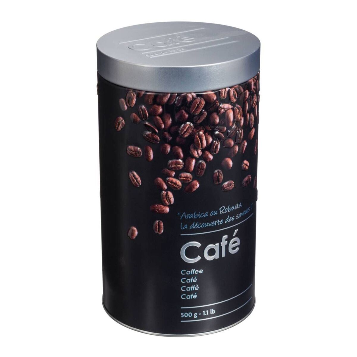 Lata de café well home em metal com relevo, edição preta.