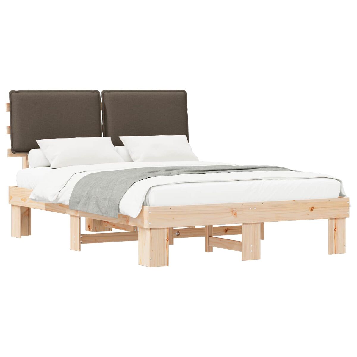 Estrutura de cama de casal moderno com cabeceira estofada cinzento-acastanhado