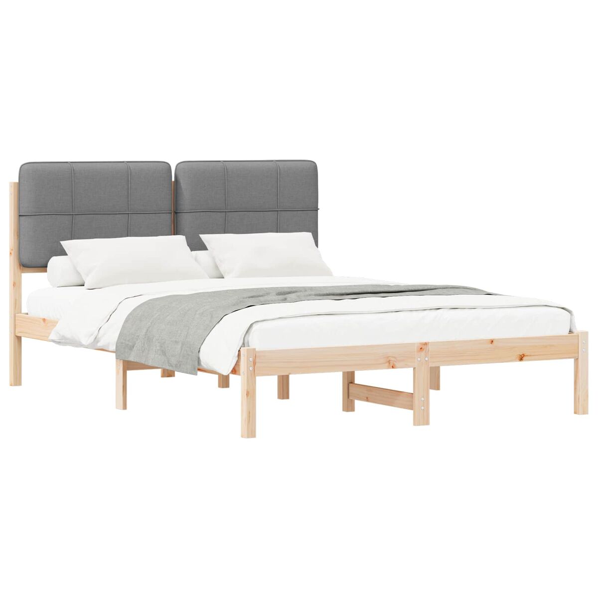 Estrutura de cama de casal moderno com cabeceira estofada cinzento-claro