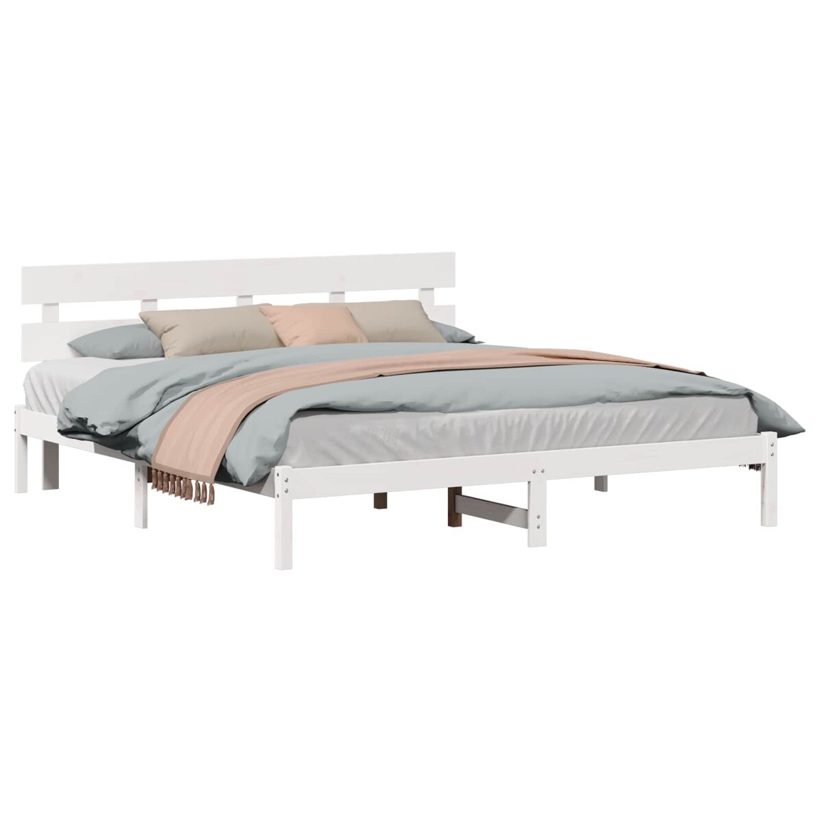 Estrutura da cama de casal simple branco 180 x 200 cm madeira de pinho maciça