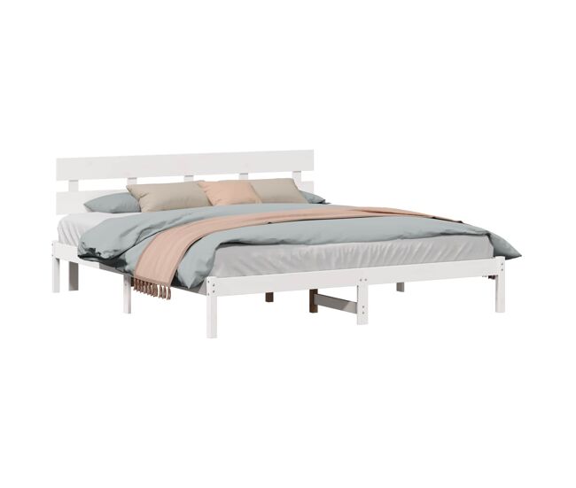 Estrutura da cama de casal simple branco 180 x 200 cm madeira de pinho maciça