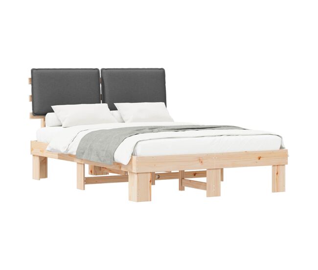 Estrutura de cama de casal moderno com cabeceira estofada cinza escuro