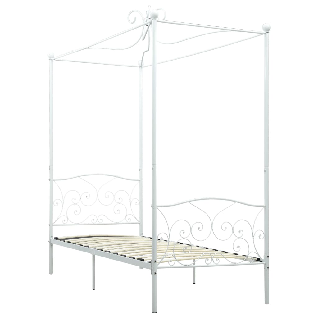 Estrutura de cama de solteiro para adultos com dossel metal branco 90x200 cm