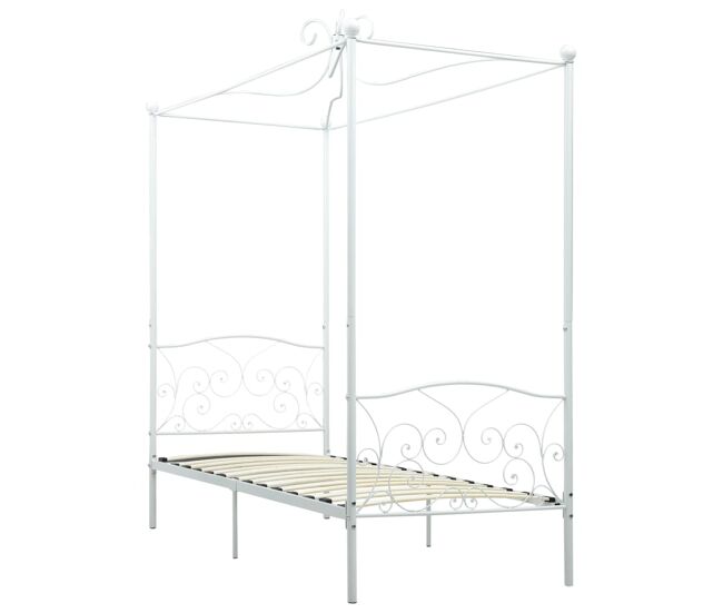 Estrutura de cama de solteiro para adultos com dossel metal branco 90x200 cm