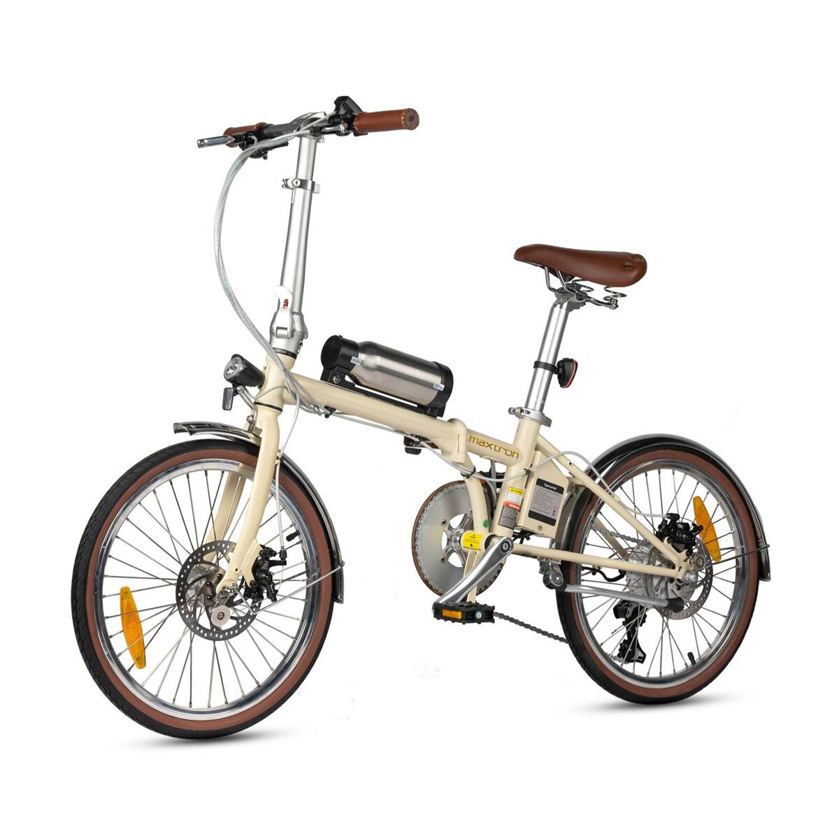 Bicicleta elétrica maxturn smart20 - motor 250w bateria 36v5.2ah pneus de 20” travões a disco mecânicos - bege