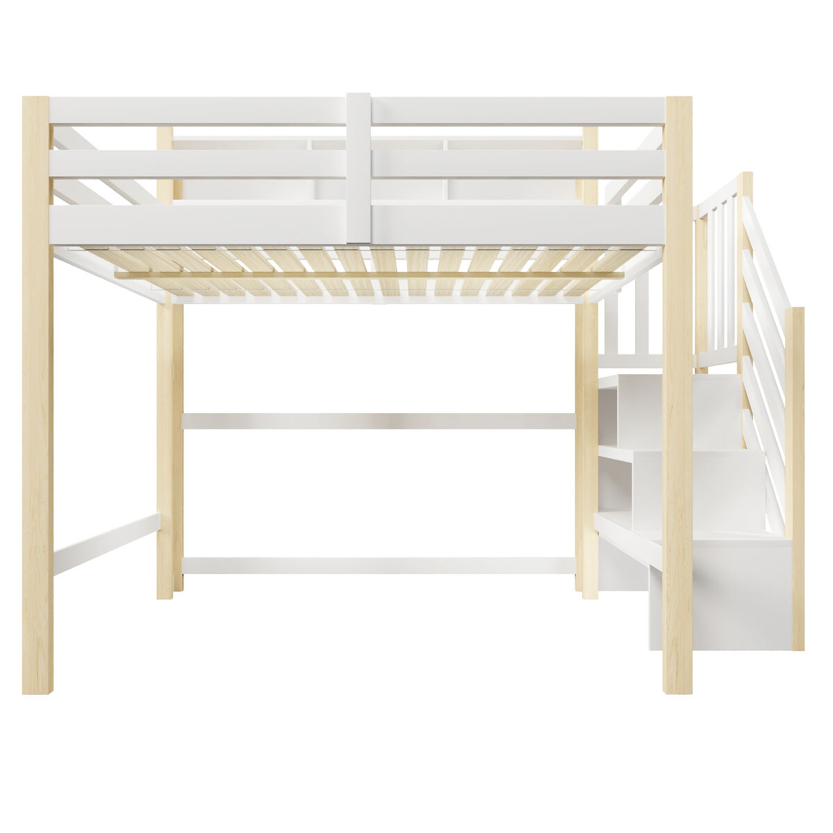Beliche alto 140x200 cm - com luzes led, grande espaço de arrumação, escada e prateleira aberta - branco e natural