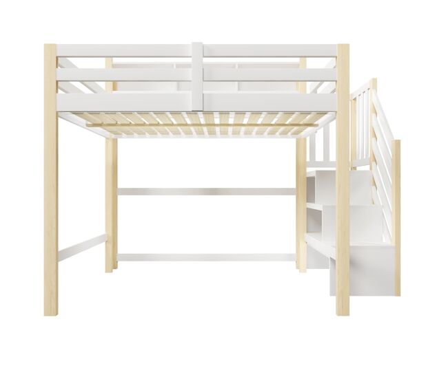 Beliche alto 140x200 cm - com luzes led, grande espaço de arrumação, escada e prateleira aberta - branco e natural