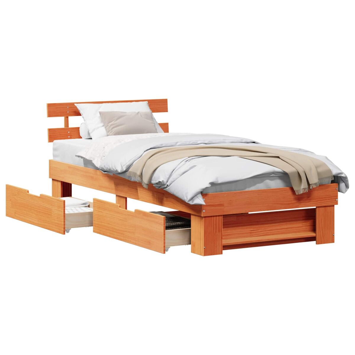 Estrutura de cama de solteiro moderno com cabeceira - marrom cera 90 x 190 cm