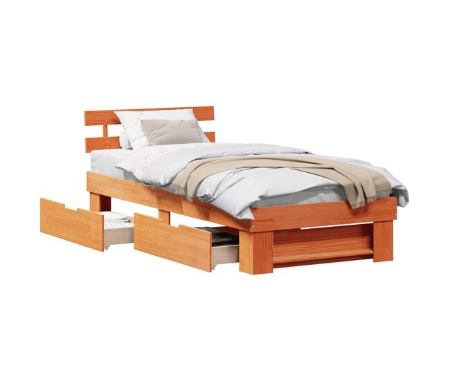 Estrutura de cama de solteiro moderno com cabeceira - marrom cera 90 x 190 cm