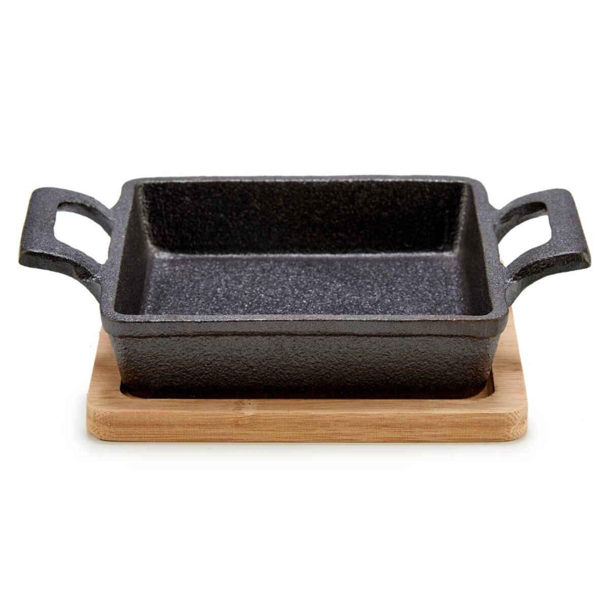 Bandeja pequena quadrada de ferro com faixa de bambu