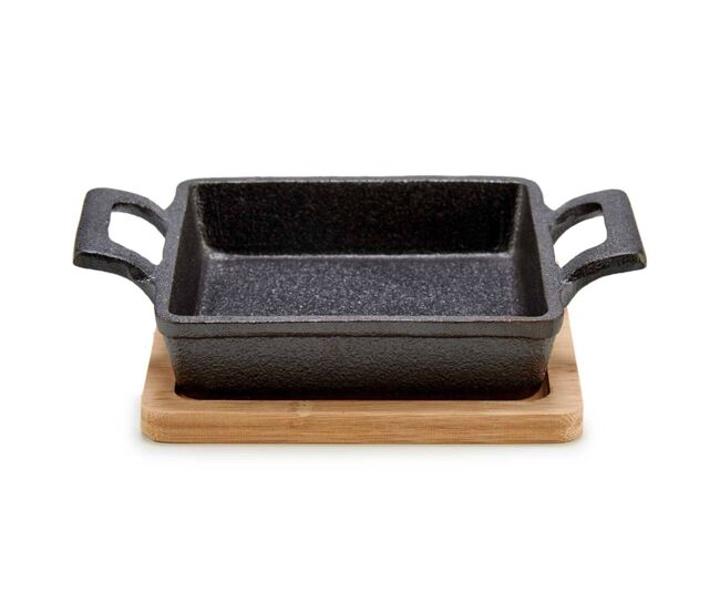 Bandeja pequena quadrada de ferro com faixa de bambu