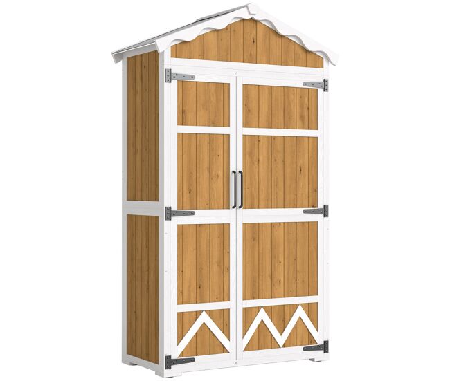 Outsunny armário de jardim de madeira 105x55x179 cm abrigo de exterior impermeável armário exterior ferramentas com portas 4 prateleiras extraíveis