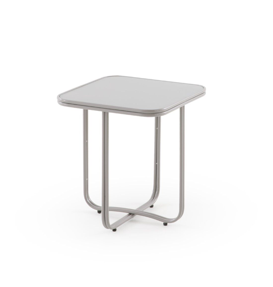 Mesa auxiliar de metal cor cinza com vidro
